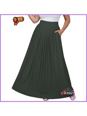 KOH KOH Womens Long Flowy High Waist Maxi Skirt with Pockets